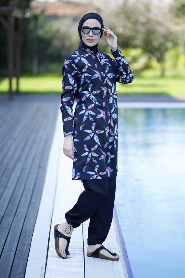 Remsa Mayo Paraşüt Tam Kapalı Tesettür Mayo Kuşlu Tüyler 2102 Gonca - Thumbnail