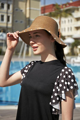 Remsa - Remsa Mayo Pearl Ribbon Detail Straw Hat RŞ-76 Camel (1)