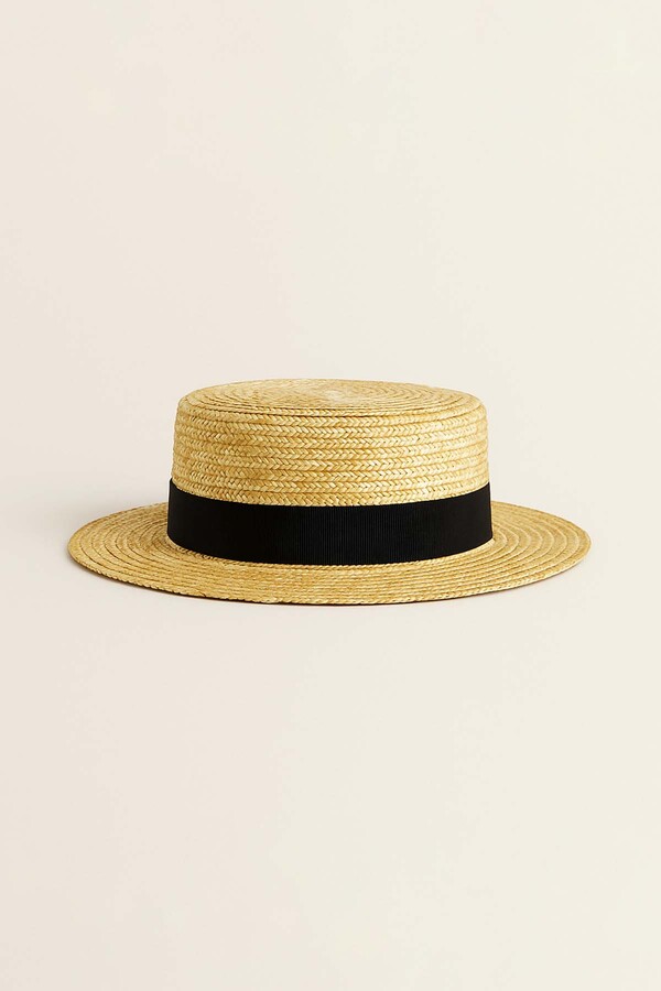 Retro Woven Straw Hat with Contrast Band - Thumbnail