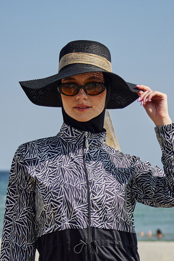 Remsa Mayo Straw Hat with Ribbon Detail Black - Thumbnail