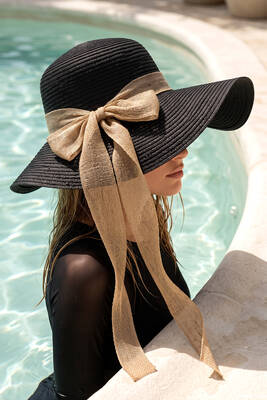 Remsa - Remsa Mayo Straw Hat with Ribbon Detail Black