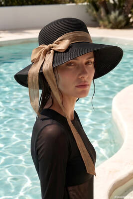 Remsa - Remsa Mayo Straw Hat with Ribbon Detail Black (1)
