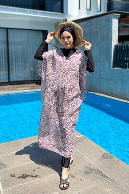 Remsa Mayo - Remsa Mayo Üzerine Kaftan Pareo 430-217 Leopar Bordo (1)
