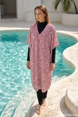 Remsa Mayo - Remsa Mayo Üzerine Kaftan Pareo 430-217 Leopar Bordo