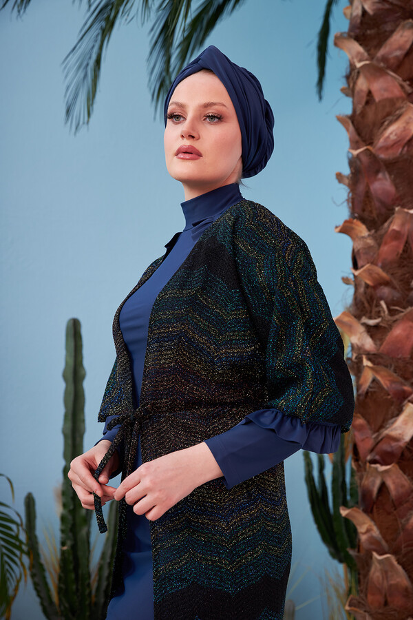 Remsa Mayo Üzerine Önü Açık Örme Pareo 430-543 Simli Siyah - Thumbnail