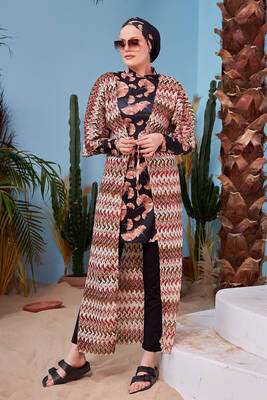 Remsa Mayo - Remsa Mayo Üzerine Önü Açık Örme Pareo 430-554T Delikli Kahve Remsa Mayo - Remsa Mayo Üzerine Önü Açık Örme Pareo 430-554T Delikli Kahve