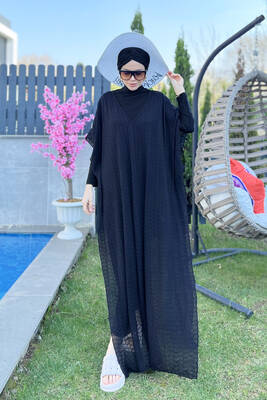 Remsa Mayo - Remsa Mayo Üzerine Örme Kaftan Pareo 430-T1 Siyah