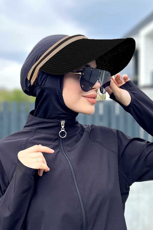 Remsa Mayo Visor Straw Hat Sun Protection Brim RS-39 Black Camel - Thumbnail