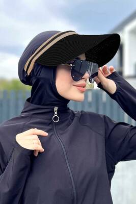 Remsa - Remsa Mayo Visor Straw Hat Sun Protection Brim RS-39 Black Camel