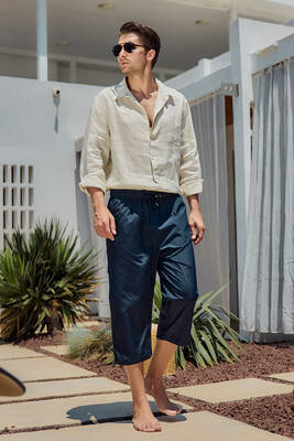 Remsa - Remsa Men's Blue Sea Long Capri Shorts Swimsuit RKS-01 Navy Blue Remsa - Remsa Men's Blue Sea Long Capri Shorts Swimsuit RKS-01 Navy Blue