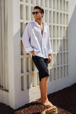 Remsa - Remsa Men's Blue Sea Long Capri Shorts Swimsuit RKS-02 Black (1)