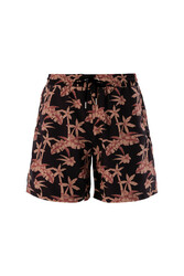 Lapieno - Remsa Men's Blue Sea Shorts Brown Leaves Patterned Adofo S121 Black