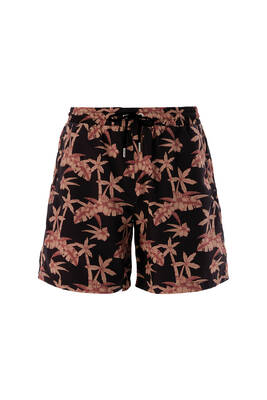 Lapieno - Remsa Men's Blue Sea Shorts Brown Leaves Patterned Adofo S121 Black Lapieno - Remsa Men's Blue Sea Shorts Brown Leaves Patterned Adofo S121 Black