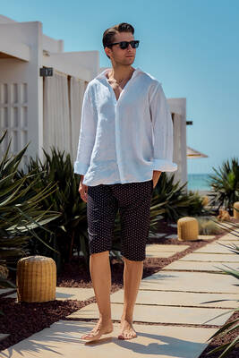 Remsa - Remsa Men's Pool and Beach Long Capri Swim Shorts - RK005 Black Monogram Remsa - Remsa Men's Pool and Beach Long Capri Swim Shorts - RK005 Black Monogram