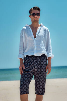 Remsa - Remsa Men's Pool and Beach Long Capri Swim Shorts - RK008 Grey (1)