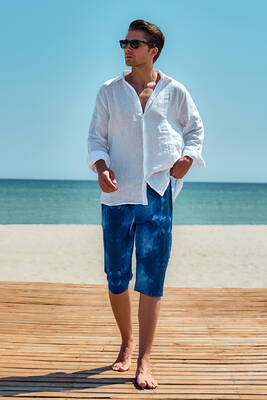 Remsa - Remsa Men's Pool and Sea Long Capri Shorts Swimsuit RK001 Blue Remsa - Remsa Men's Pool and Sea Long Capri Shorts Swimsuit RK001 Blue