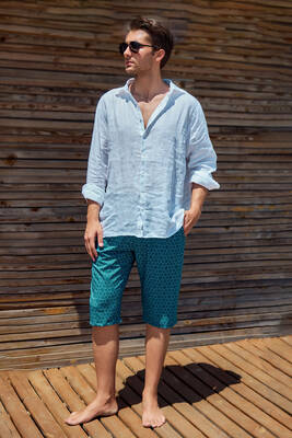 Remsa - Remsa Men's Pool and Sea Long Capri Shorts Swimsuit RK002 Petrol Remsa - Remsa Men's Pool and Sea Long Capri Shorts Swimsuit RK002 Petrol