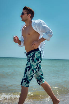 Remsa - Remsa Men's Pool and Sea Long Capri Shorts Swimsuit RK003 Blue (1) Remsa - Remsa Men's Pool and Sea Long Capri Shorts Swimsuit RK003 Blue (1)