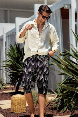 Remsa - Remsa Men's Pool and Sea Long Capri Shorts Swimsuit RK004 Black Remsa - Remsa Men's Pool and Sea Long Capri Shorts Swimsuit RK004 Black