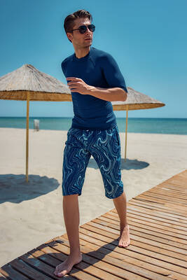 Remsa - Remsa Men's Pool and Sea Long Capri Shorts Swimsuit RK006 Navy Wind Remsa - Remsa Men's Pool and Sea Long Capri Shorts Swimsuit RK006 Navy Wind