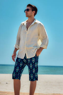 Remsa - Remsa Men's Pool and Sea Long Capri Shorts Swimsuit RK009 Navy Blue Remsa - Remsa Men's Pool and Sea Long Capri Shorts Swimsuit RK009 Navy Blue