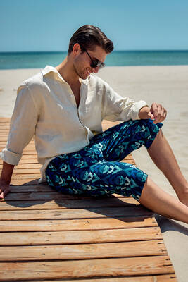 Remsa - Remsa Men's Pool and Sea Long Capri Shorts Swimsuit RK009 Navy Blue (1) Remsa - Remsa Men's Pool and Sea Long Capri Shorts Swimsuit RK009 Navy Blue (1)