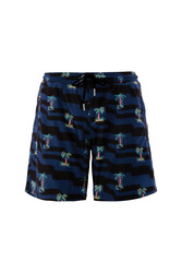 Lapieno - Remsa Men's Pool Swim Shorts Palm Tree Patterned Alna S127 Dark Navy Blue