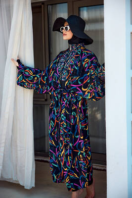 Remsa - Remsa Modest Swim Kaftan Kimono Cover-Up Black04 RP035 Rain Remsa - Remsa Modest Swim Kaftan Kimono Cover-Up Black04 RP035 Rain