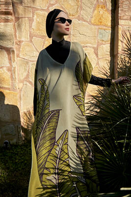 Remsa - Remsa Modest Swimsuit Design One-Piece Kaftan Pareo RDP001 Large Leaves Remsa - Remsa Modest Swimsuit Design One-Piece Kaftan Pareo RDP001 Large Leaves