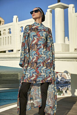 Remsa - Remsa Modest Swimsuit with Single Kaftan Kimono Pareo RP008 Tülay (1) Remsa - Remsa Modest Swimsuit with Single Kaftan Kimono Pareo RP008 Tülay (1)