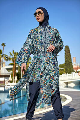 Remsa - Remsa Modest Swimsuit with Single Kaftan Kimono Pareo RP011 İznik (1) Remsa - Remsa Modest Swimsuit with Single Kaftan Kimono Pareo RP011 İznik (1)