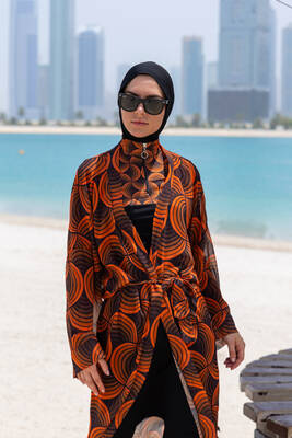 Remsa - Remsa Modest Swimsuit with Single Kaftan Kimono Pareo RP015 Retro Remsa - Remsa Modest Swimsuit with Single Kaftan Kimono Pareo RP015 Retro