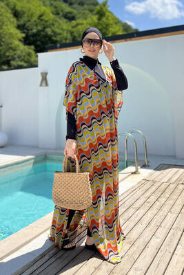 Remsa - Remsa Modest Swimwear Knitted Single Kaftan Pareo 430-T10 Colorful Remsa - Remsa Modest Swimwear Knitted Single Kaftan Pareo 430-T10 Colorful