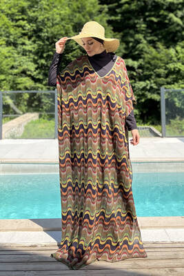 Remsa - Remsa Modest Swimwear Knitted Single Kaftan Pareo 430-T13 Colorful Remsa - Remsa Modest Swimwear Knitted Single Kaftan Pareo 430-T13 Colorful