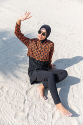 Remsa - Remsa Parachute Covered Fully Covered Hijab Swimsuit Orange R047 Retro (1)