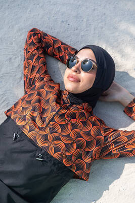 Remsa - Remsa Parachute Covered Fully Covered Hijab Swimsuit Orange R047 Retro Remsa - Remsa Parachute Covered Fully Covered Hijab Swimsuit Orange R047 Retro
