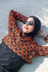 Remsa Mayo - Remsa Parachute Covered Fully Covered Hijab Swimsuit Orange R047 Retro
