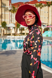 Remsa - Remsa Parachute Full-Coverage Modest Swimsuit R4804 Pink Geometric (1)