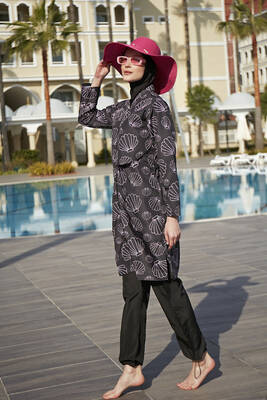 Remsa - Covered Front Parachute Full-Coverage Modest Swimwear Set Midye (1)