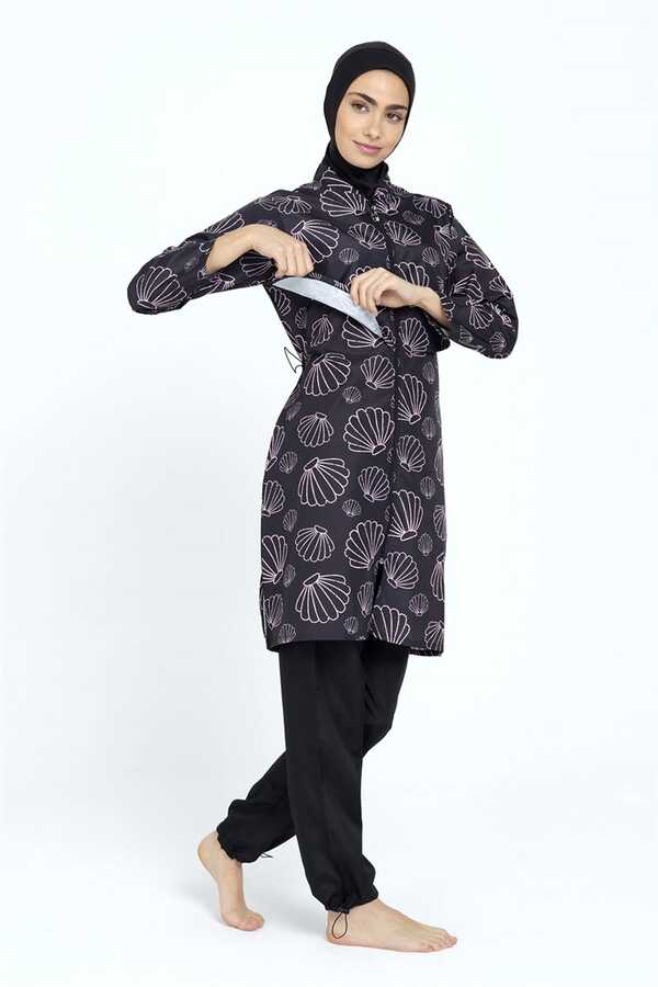 Covered Front Parachute Full-Coverage Modest Swimwear Set Midye - Thumbnail