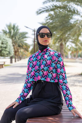 Remsa Mayo - Remsa Paraşüt Önü Kapaklı Tam Kapalı Tesettür Mayo R114 Ananas