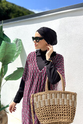 Remsa Mayo - Remsa Patterned Single Kaftan Pareo 430-306 Fuchsia for Modest Swimwear