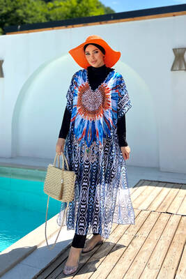 Remsa - Remsa Patterned Single Kaftan Pareo 430-307 Argentina for Modest Swimwear