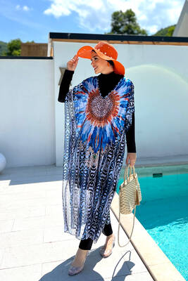 Remsa - Remsa Patterned Single Kaftan Pareo 430-307 Argentina for Modest Swimwear (1)