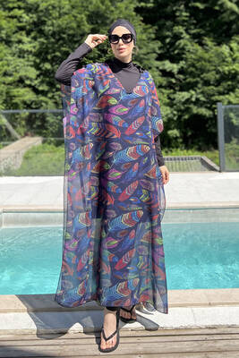 Remsa - Remsa Patterned Single Kaftan Pareo 430-314 Feather Leaf for Modest Swimwear (1) Remsa - Remsa Patterned Single Kaftan Pareo 430-314 Feather Leaf for Modest Swimwear (1)