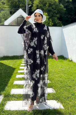 Remsa - Remsa Patterned Single Kaftan Pareo 430-318 Orchid for Modest Swimwear Remsa - Remsa Patterned Single Kaftan Pareo 430-318 Orchid for Modest Swimwear