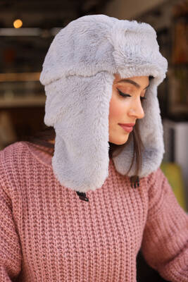 Remsa - Remsa Plush Beanie Hat with Snap Fastener and Fur Headphones RKŞ-03 Gray (1)