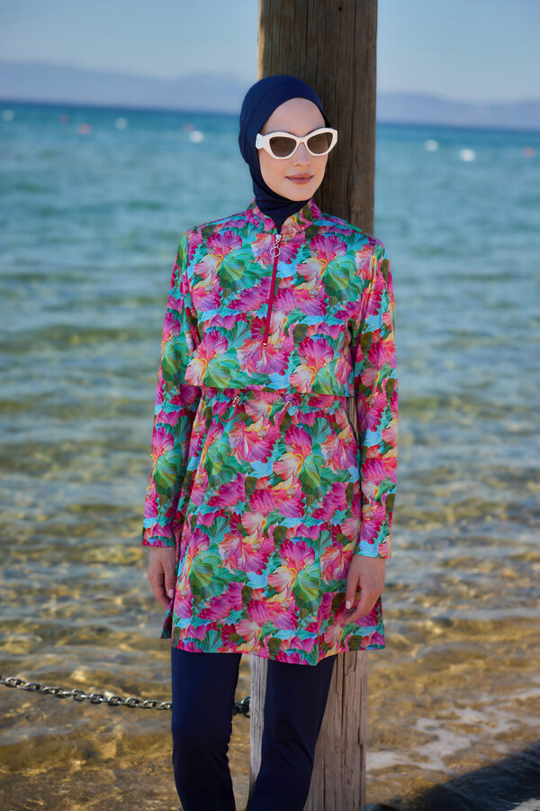 Remsa R112 Ayşe Full Cover Islamic Swimsuit with Front Cover - Thumbnail