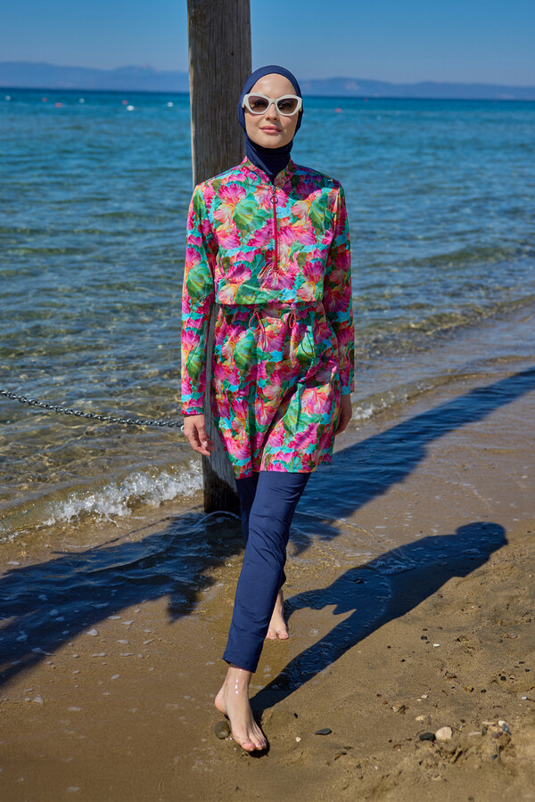 Remsa R112 Ayşe Full Cover Islamic Swimsuit with Front Cover - Thumbnail