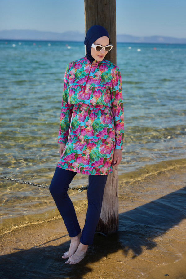 Remsa R112 Ayşe Full Cover Islamic Swimsuit with Front Cover - Thumbnail